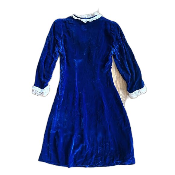 Vintage Blue Velvet Cottage Prairie Romantic Midi Dress   Women's Size Small - Picture 5 of 9